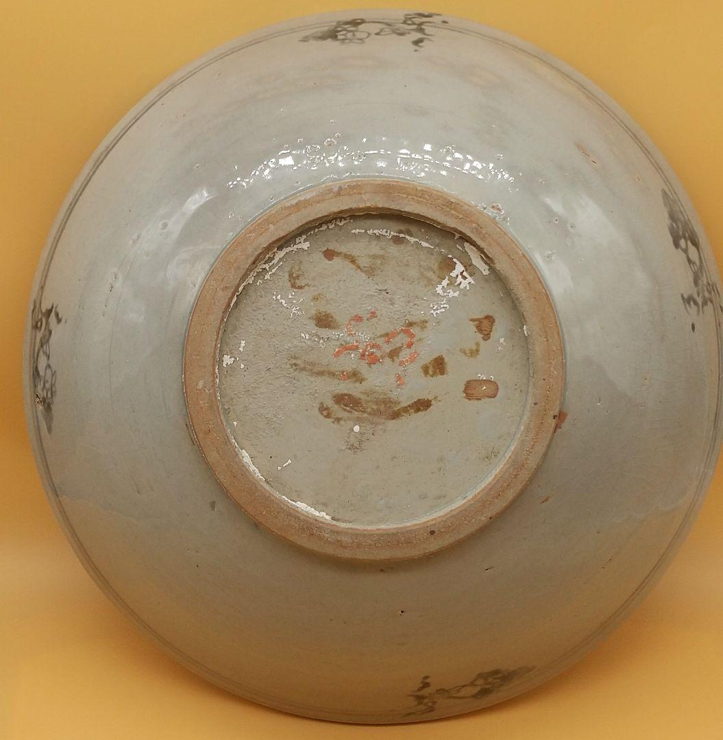 安南 染付 大皿 骨董 鳥と花