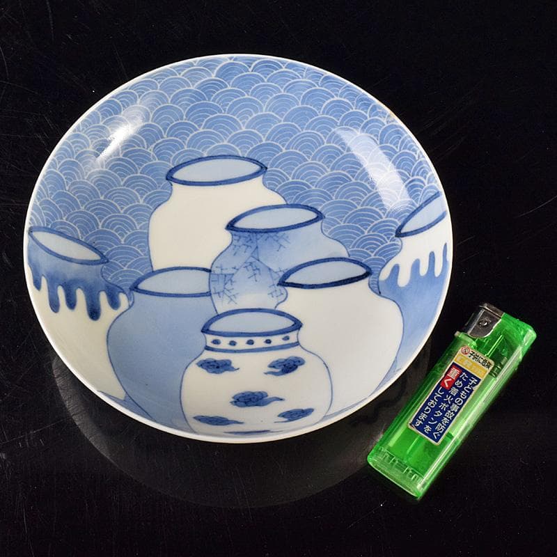 鍋島焼　藍鍋島　七壷文　五寸皿　時代箱付　V　R8047