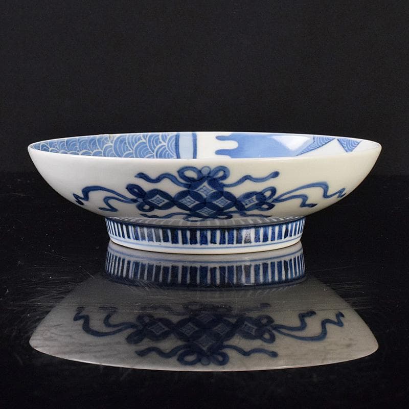 鍋島焼　藍鍋島　七壷文　五寸皿　時代箱付　V　R8047