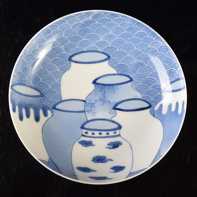 鍋島焼　藍鍋島　七壷文　五寸皿　時代箱付　V　R8047