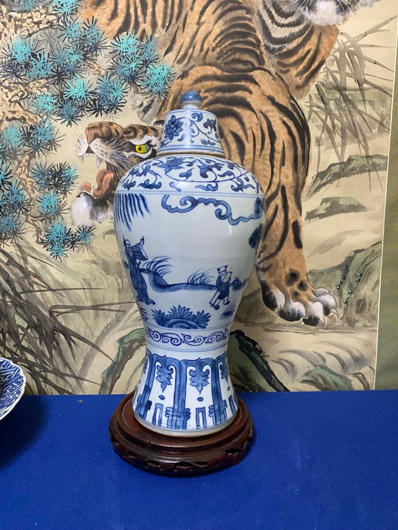 清時代　青花梅瓶　蓋付　中国美術　骨董品