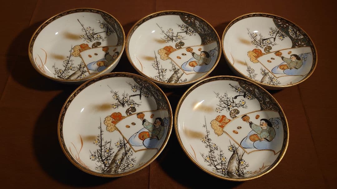 古九谷　九谷焼　なます皿　色絵　金襴手　宝の図　蔵出し　５客