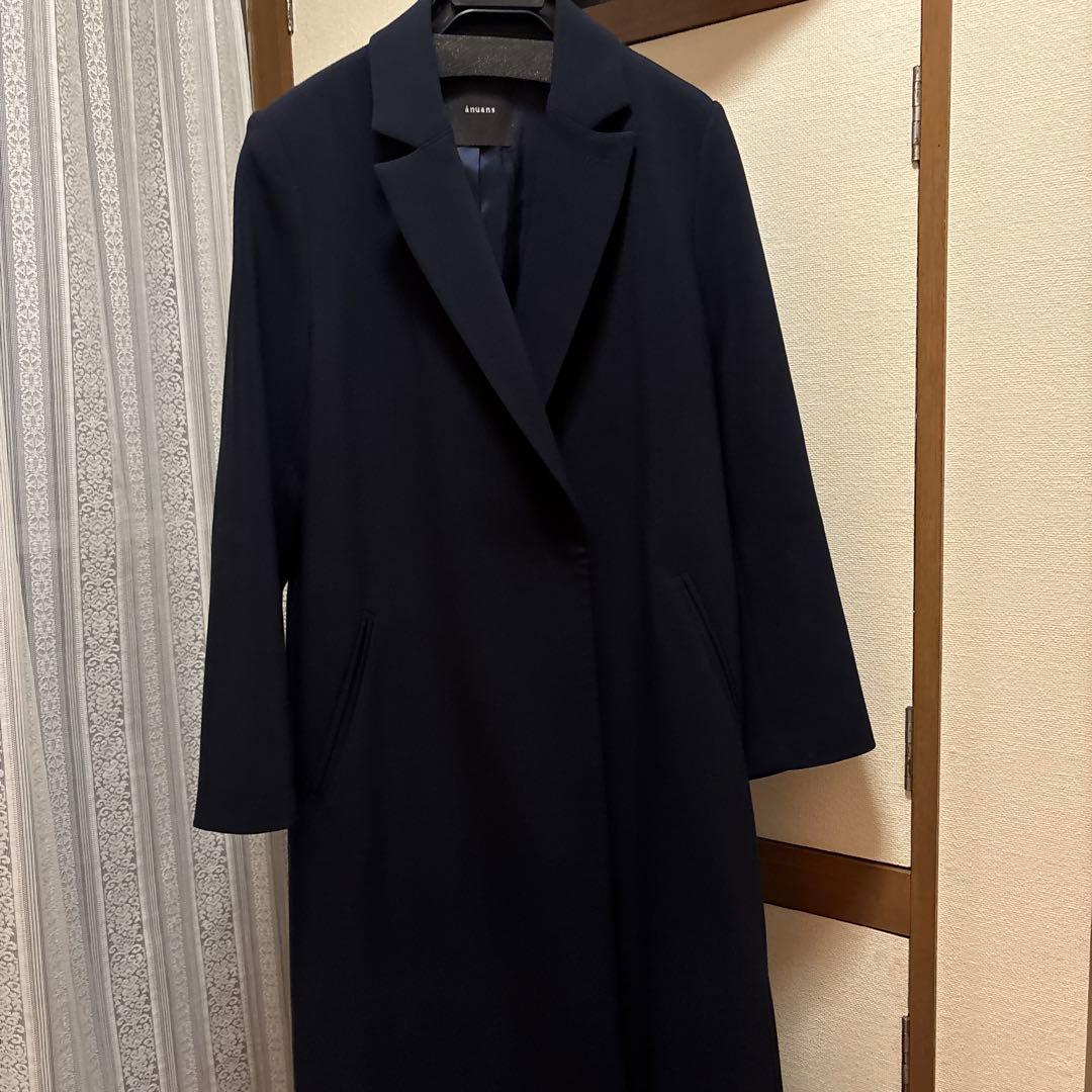 ánuans ネイビー ダブルブレスト チェスターコート