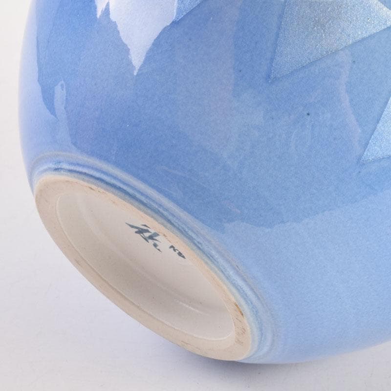 九谷焼　中田一於作　淡青釉裏銀彩　花瓶　壷　共箱　V　8934