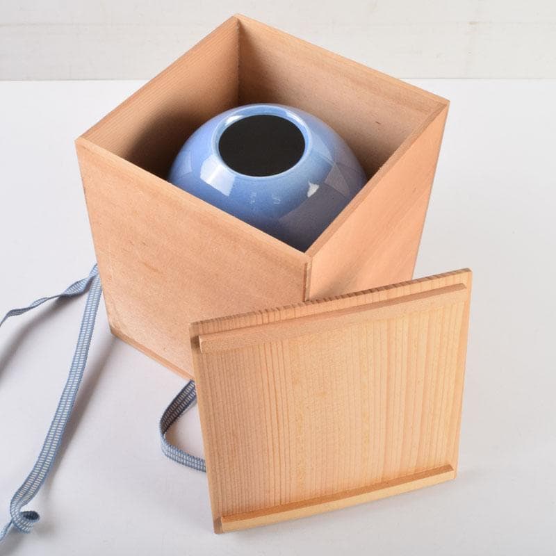 九谷焼　中田一於作　淡青釉裏銀彩　花瓶　壷　共箱　V　8934