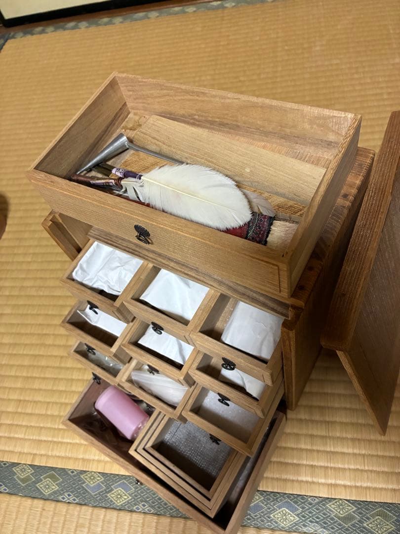 細川流倭盆石景専用　木製 道具箱　 大理石砂　各種サイズ、刷毛　道具類入