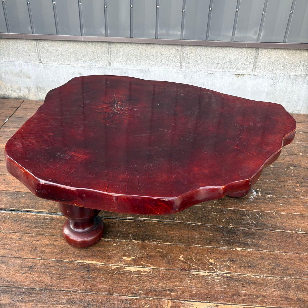 昭和レトロ 木製 天然木 欅材 一枚板 脚付き 大型 座卓 センターテーブル