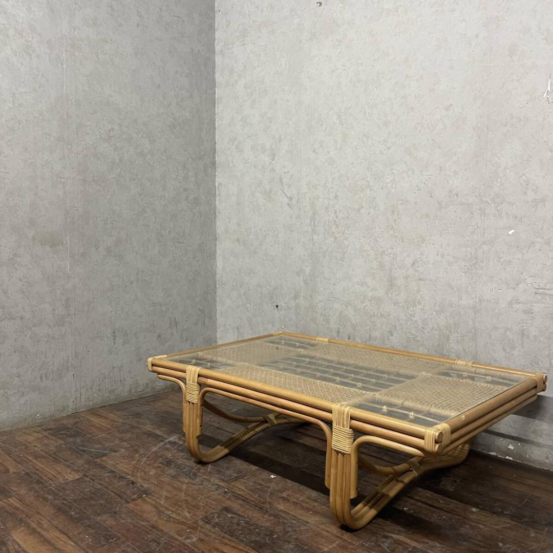 ラタン ガラステーブル センターテーブル ローテーブル リビング