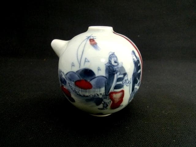 水滴■水差し「若深珍蔵」染付人物絵 唐人戦図 書道道具 水注 古玩 唐物 骨董■