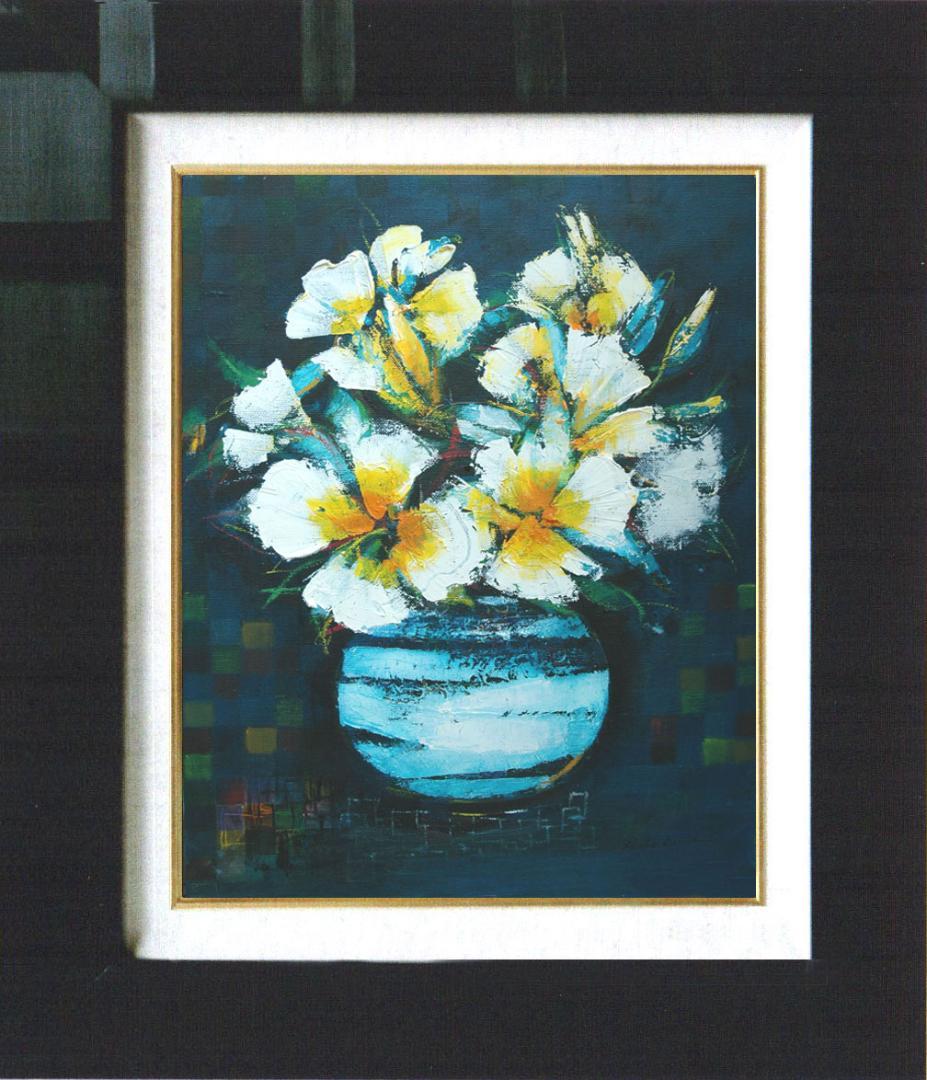 油絵 菅家令子 絵 絵画 インテリア 額付(白) uF6-063604 花