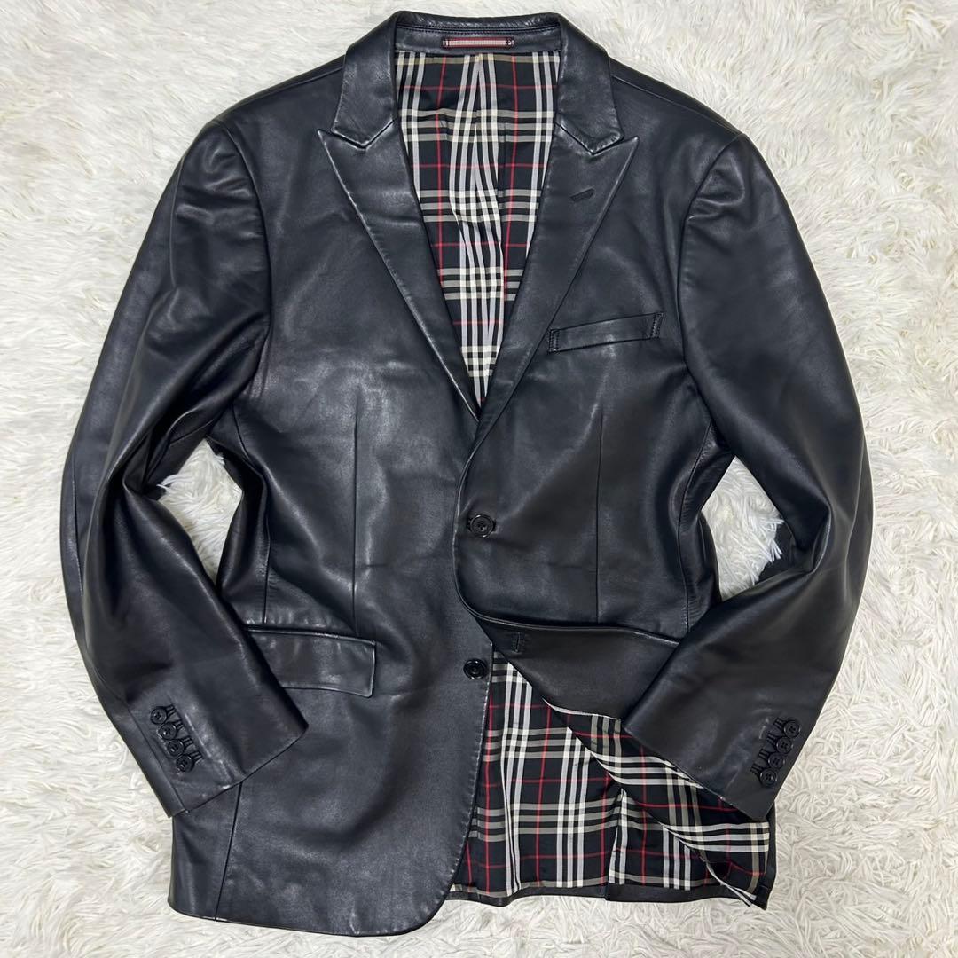 【美品/L】バーバリーブラックレーベル ライダース レザージャケット ラムレザー