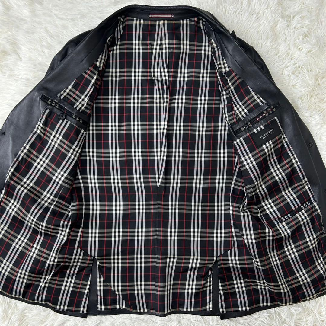 【美品/L】バーバリーブラックレーベル ライダース レザージャケット ラムレザー