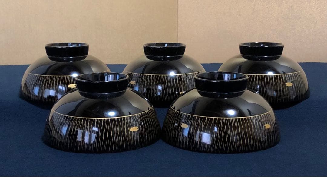 《R》輪島塗 沈金桜川 吸物椀5客 木製漆器 木箱　251218か1