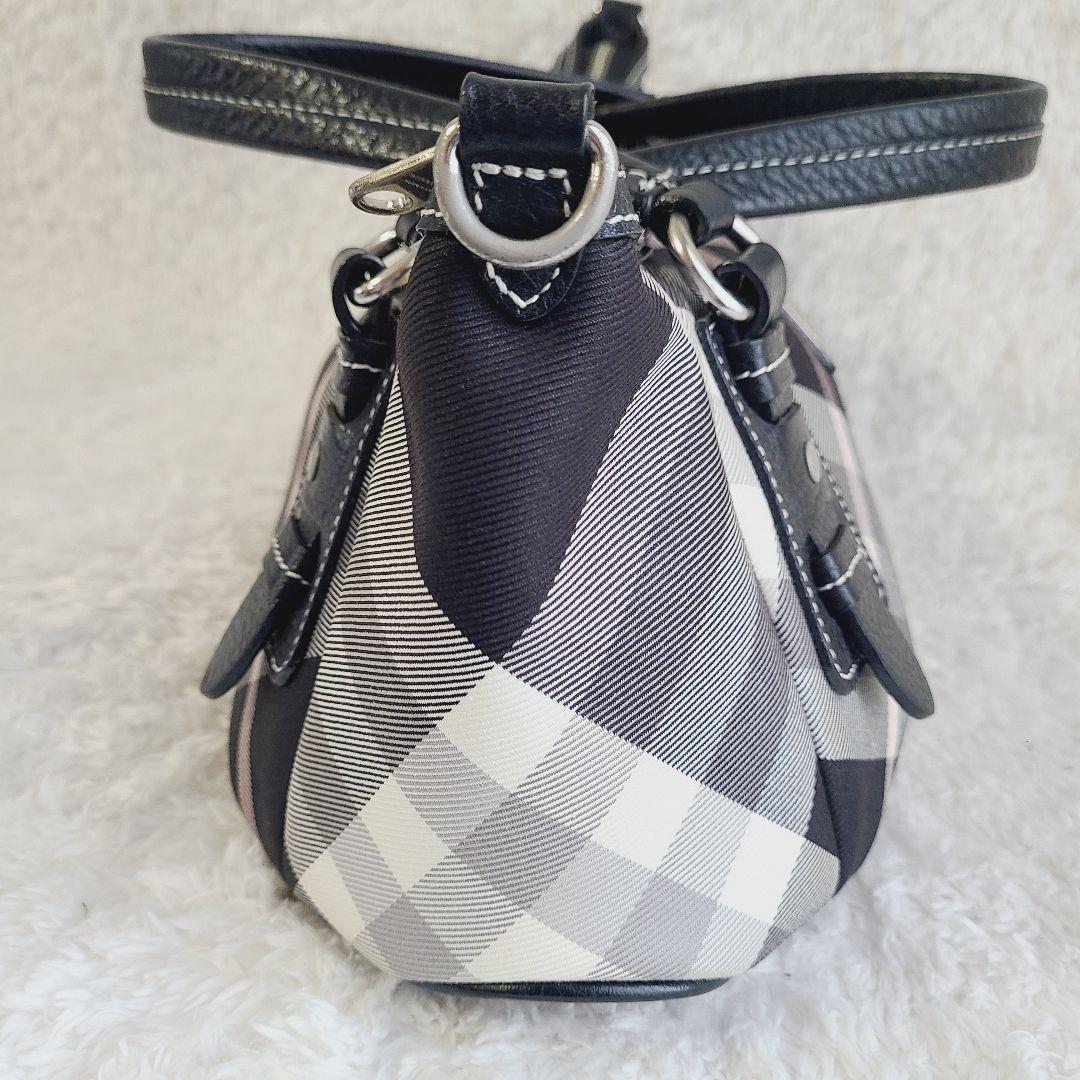 美品 バーバリー・ブルーレーベル ハンドバッグ キャンバス レザー 黒