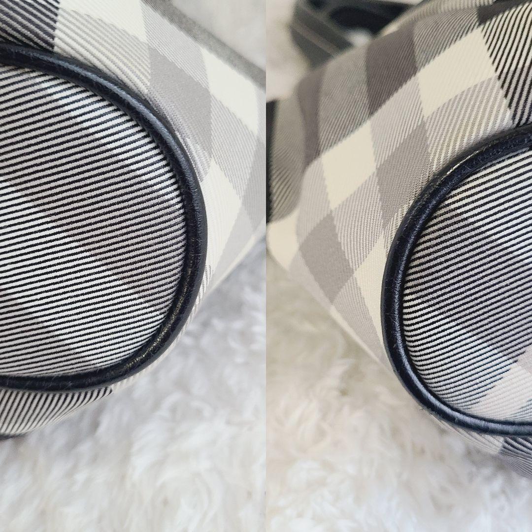 美品 バーバリー・ブルーレーベル ハンドバッグ キャンバス レザー 黒