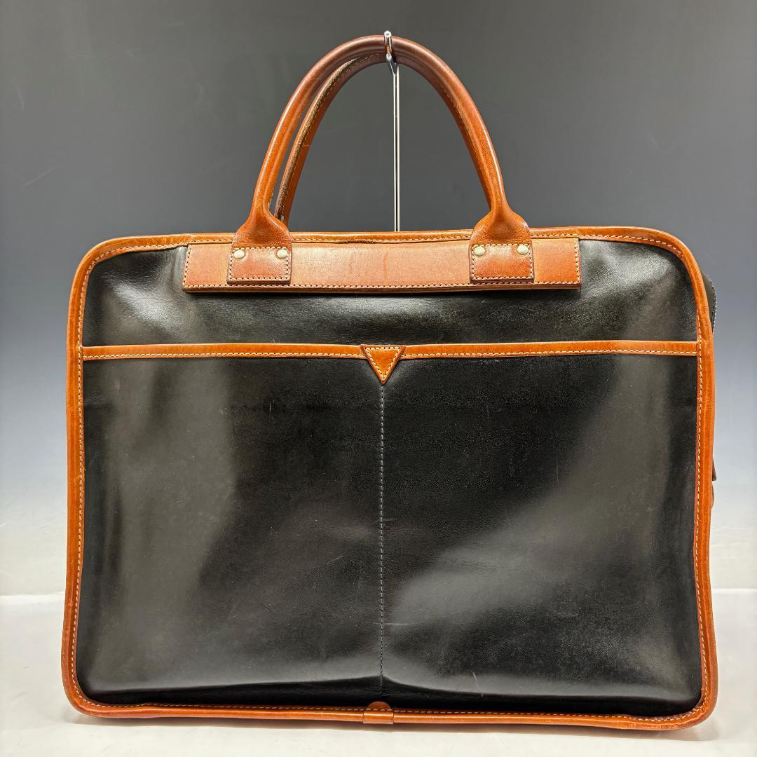 状態良【フェリージ本物】ブリーフケース/レザー/ブラック×ブラウン