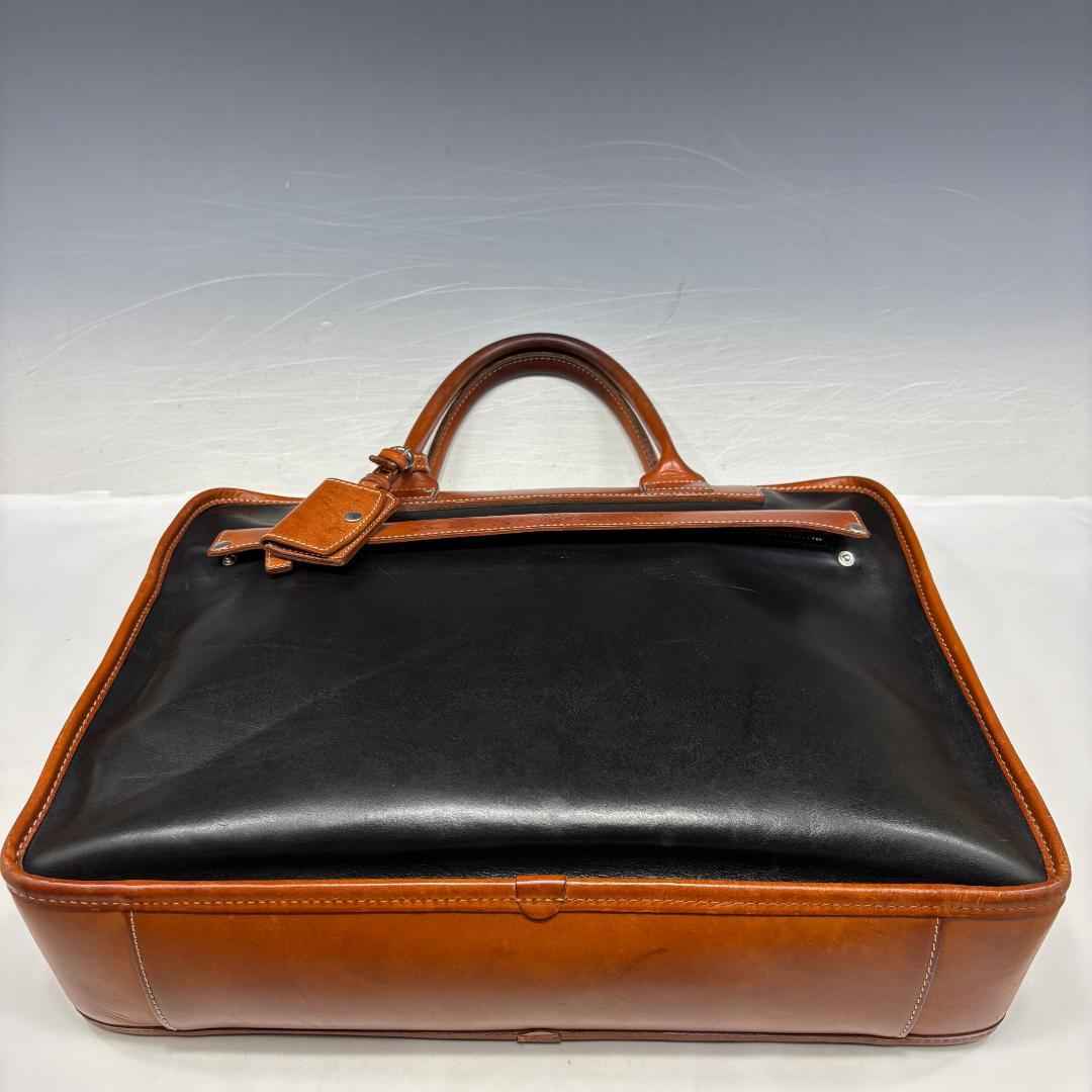 状態良【フェリージ本物】ブリーフケース/レザー/ブラック×ブラウン