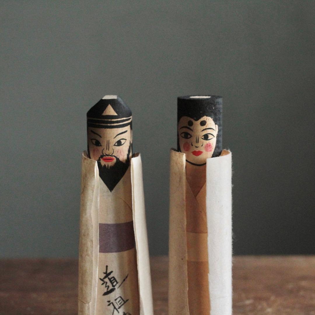 古い 道祖神人形 木彫 和紙 郷土人形 民間信仰 古道具 アンティーク