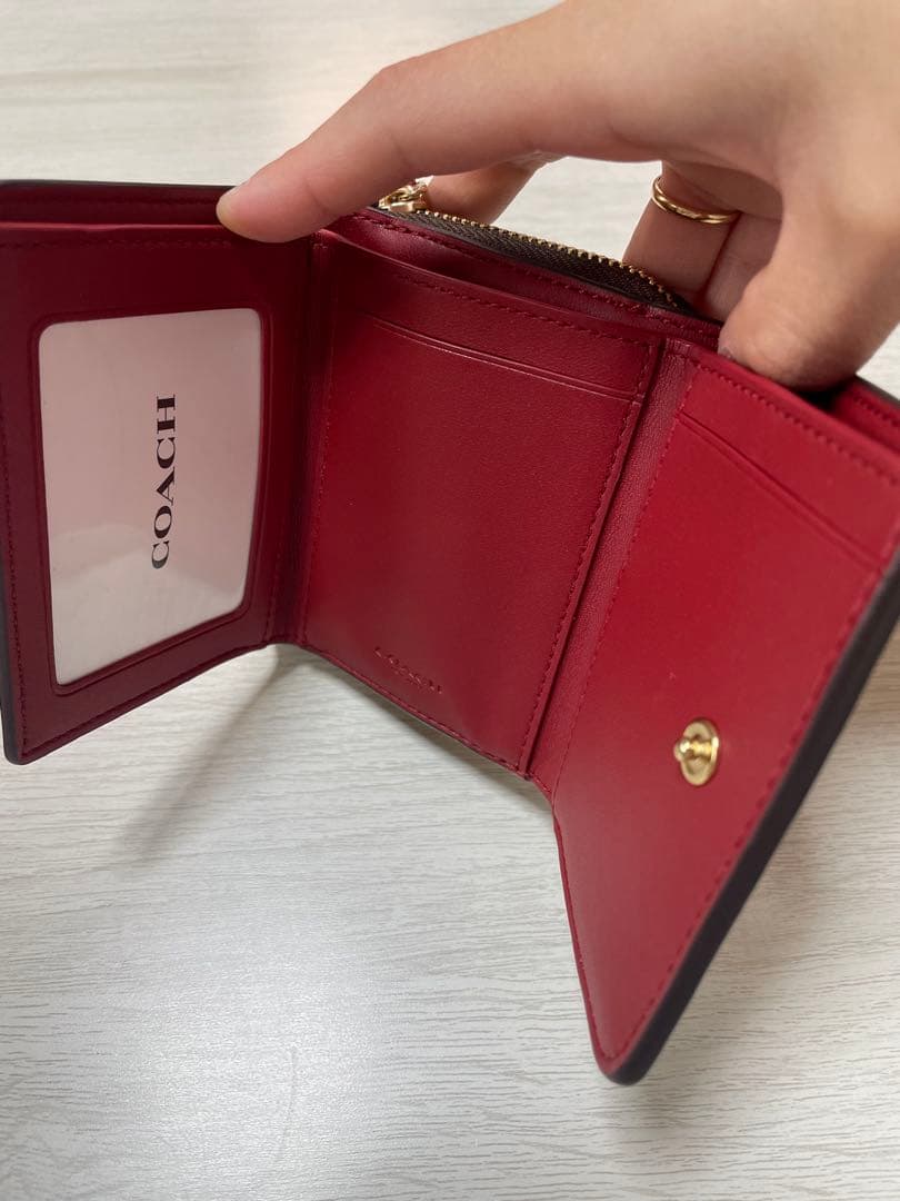 COACH 三つ折り財布 ブラウン/レッド