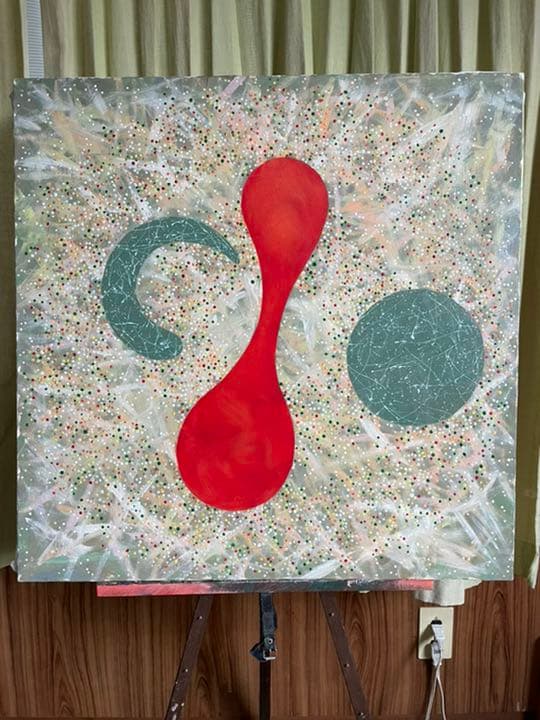 油絵　現代アート　Shu 朱　作者　あんどうまさひろ　油彩画