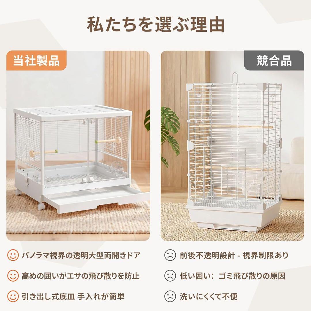 大型 鳥籠 バードケージ 65cm幅 透明 大前扉 ホワイト