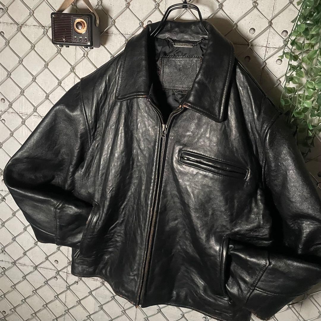 MIDCOAST ライダースジャケット 羊革 革ジャン 本革 短丈 黒 M