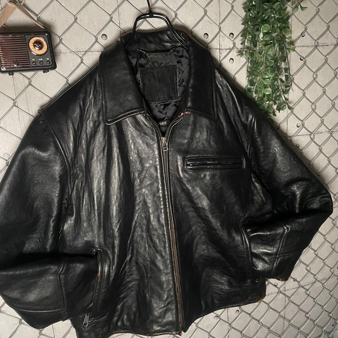 MIDCOAST ライダースジャケット 羊革 革ジャン 本革 短丈 黒 M