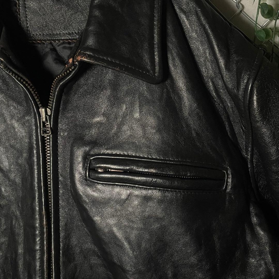 MIDCOAST ライダースジャケット 羊革 革ジャン 本革 短丈 黒 M