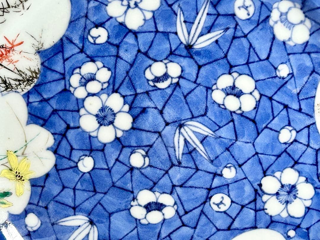 明治京焼の先駆者 幹山伝七 染錦梅花氷裂文八寸皿 湖東焼 京焼 清水焼