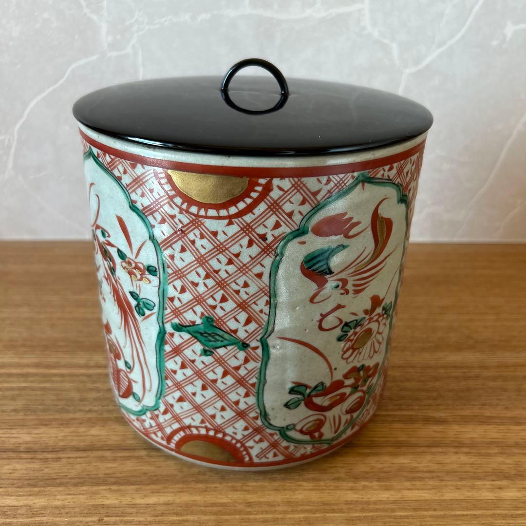 高島邦三　赤絵　水指　邦山窯　茶道具