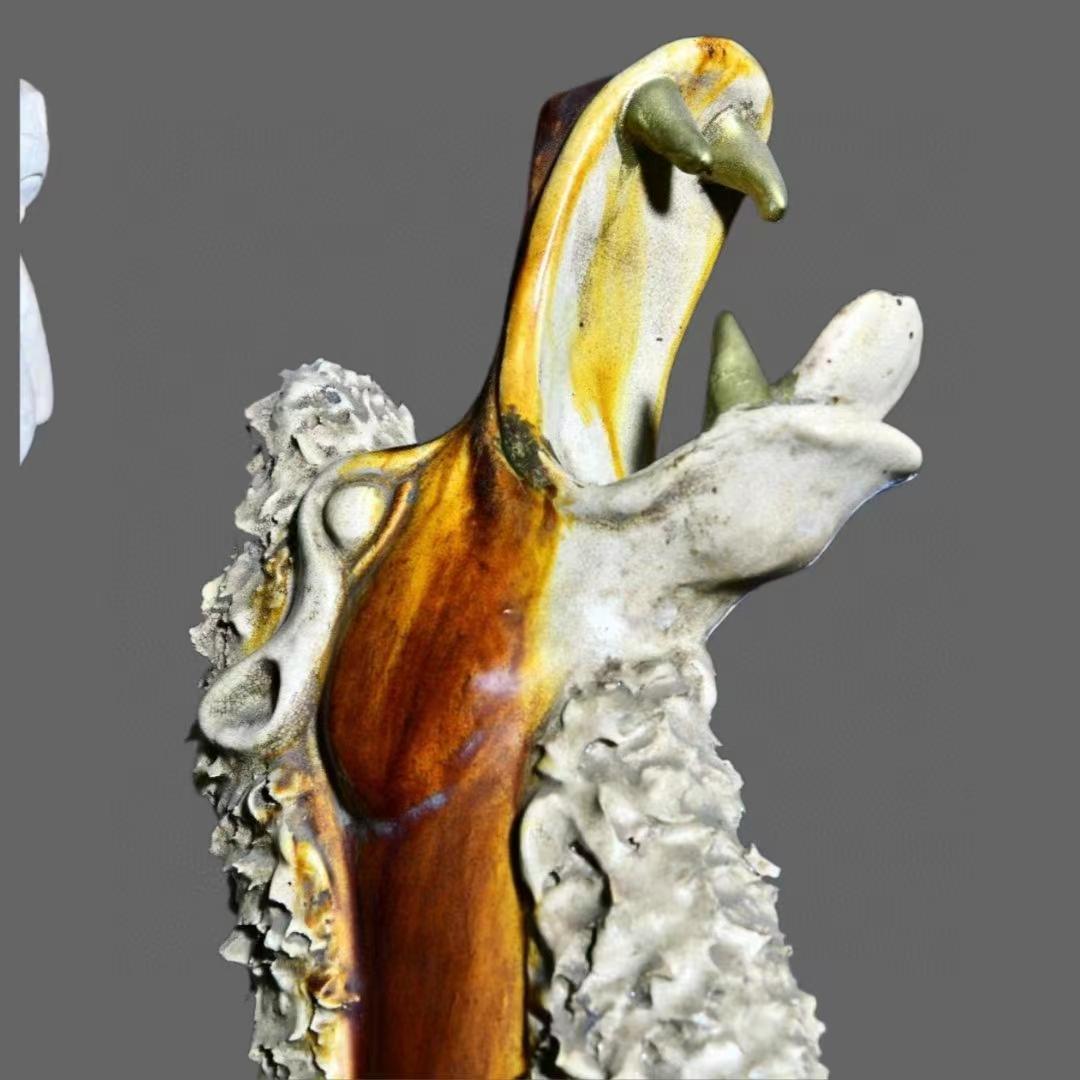 中国古美術・旧蔵の三彩陶器、静かに立つ嘶く駱駝の上の仕女俑・55x65cm・賞物