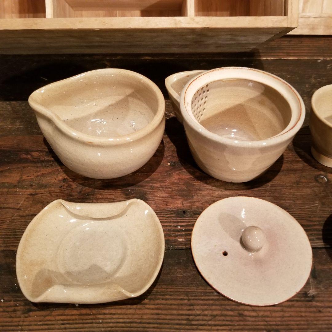 十四代 坂倉新兵衛 造　萩焼　急須　湯冷　煎茶碗六客 在銘　共箱付　煎茶道具