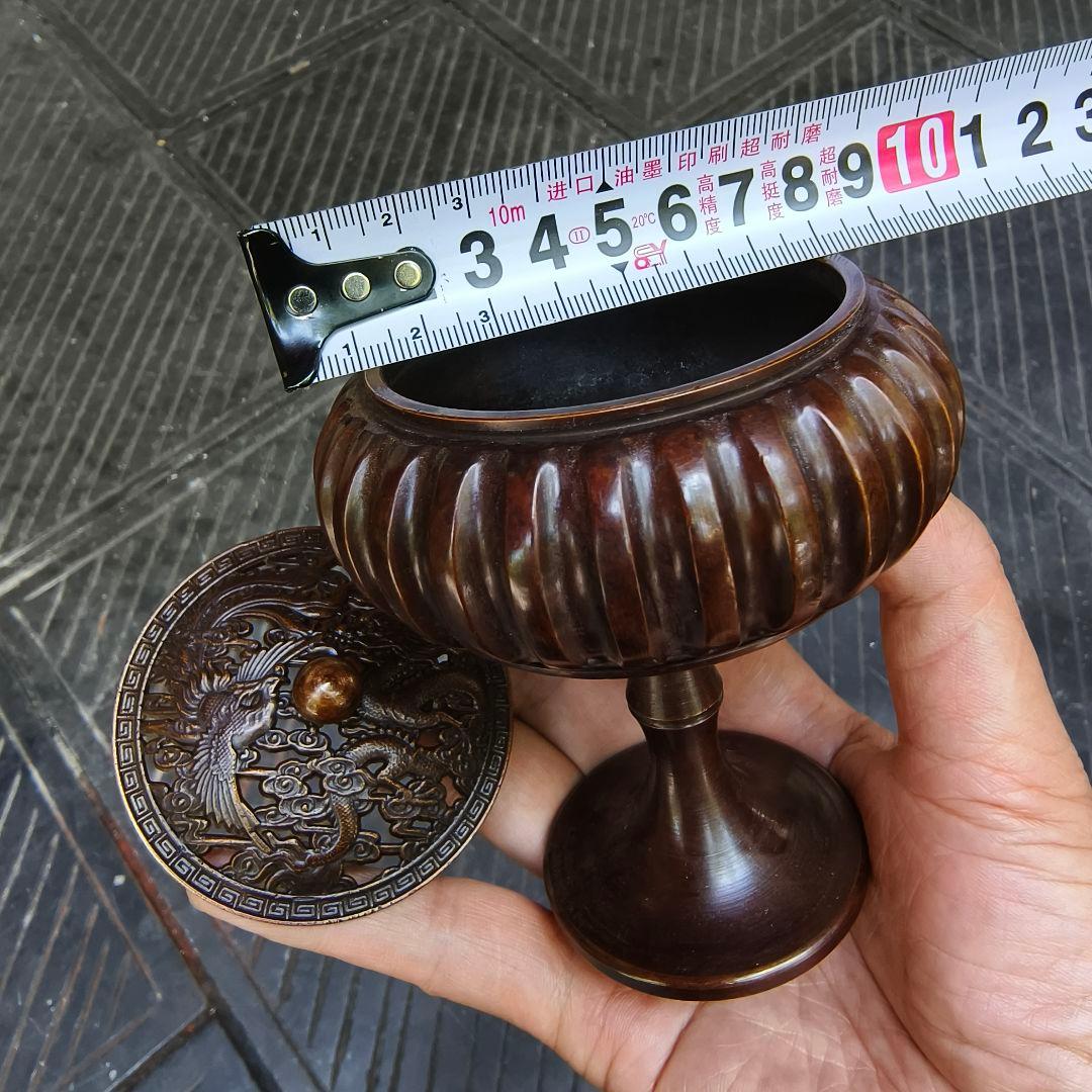 銅器 香炉 南瓜高脚盤香炉 傅山炉 応接間 茶室香薫炉 香道具 装飾品工芸品置物