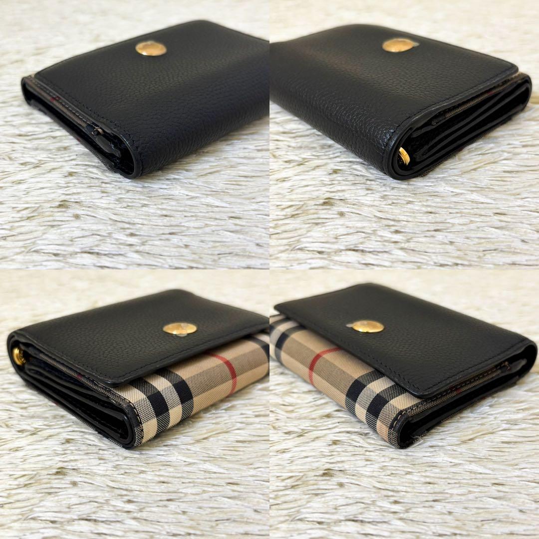 【極美品】バーバリー 三つ折り財布 アイコンストライプ ブラック ベージュ