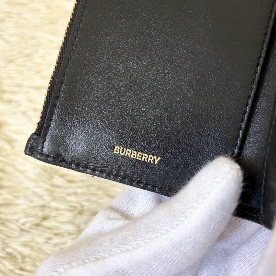 【極美品】バーバリー 三つ折り財布 アイコンストライプ ブラック ベージュ