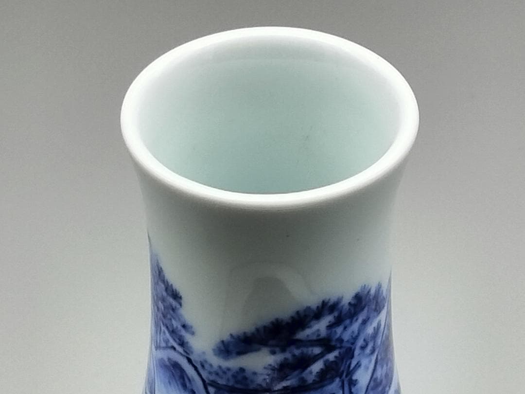 無形文化財 13代玉泉作 染付山水文尺立　共箱 茶道具 三川内焼