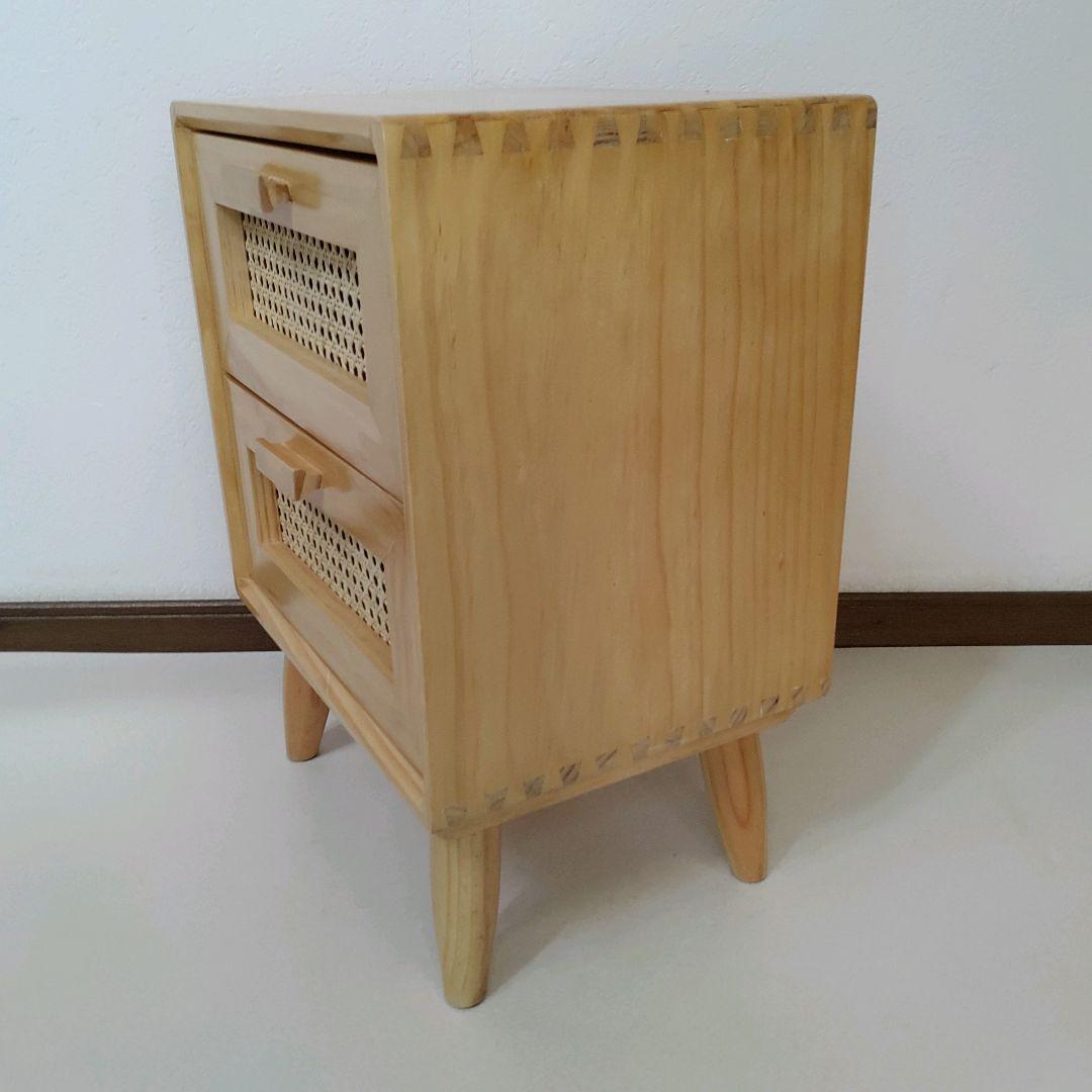 籐 木製 ベッド サイドテーブル ラタン ウッドキャビネット