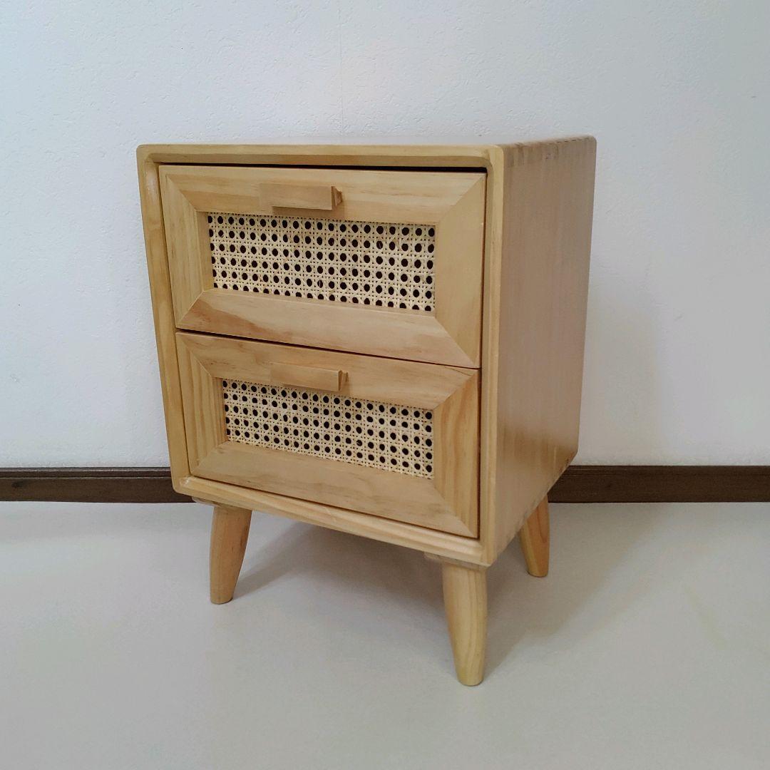 籐 木製 ベッド サイドテーブル ラタン ウッドキャビネット