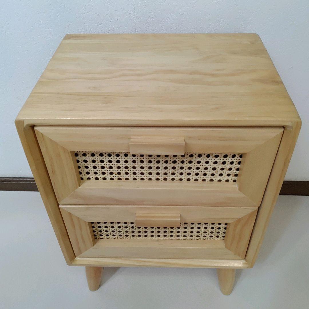 籐 木製 ベッド サイドテーブル ラタン ウッドキャビネット