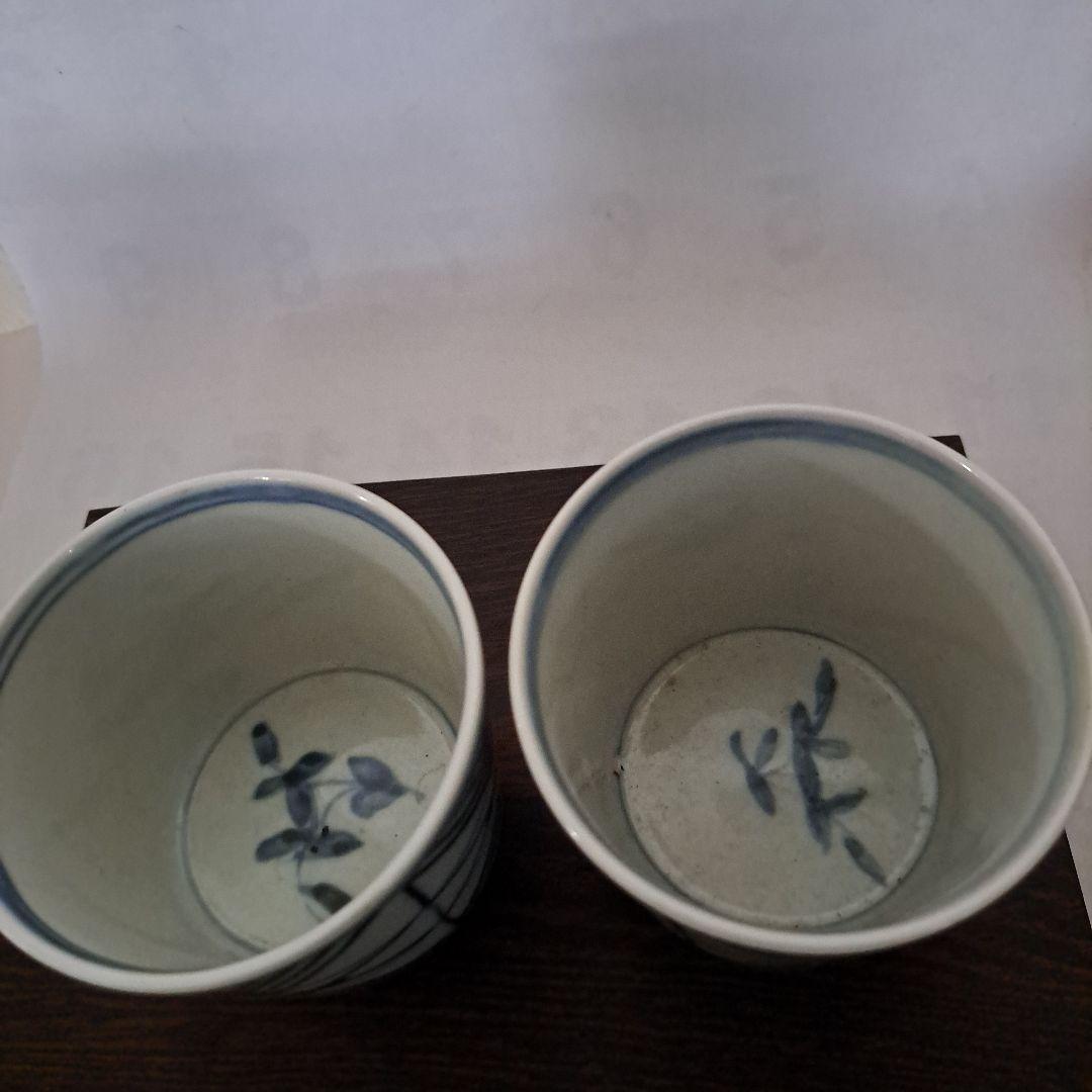 江戸中　蕎麦猪口　2客　珍品　幾何学文様　角福　古伊万里染付