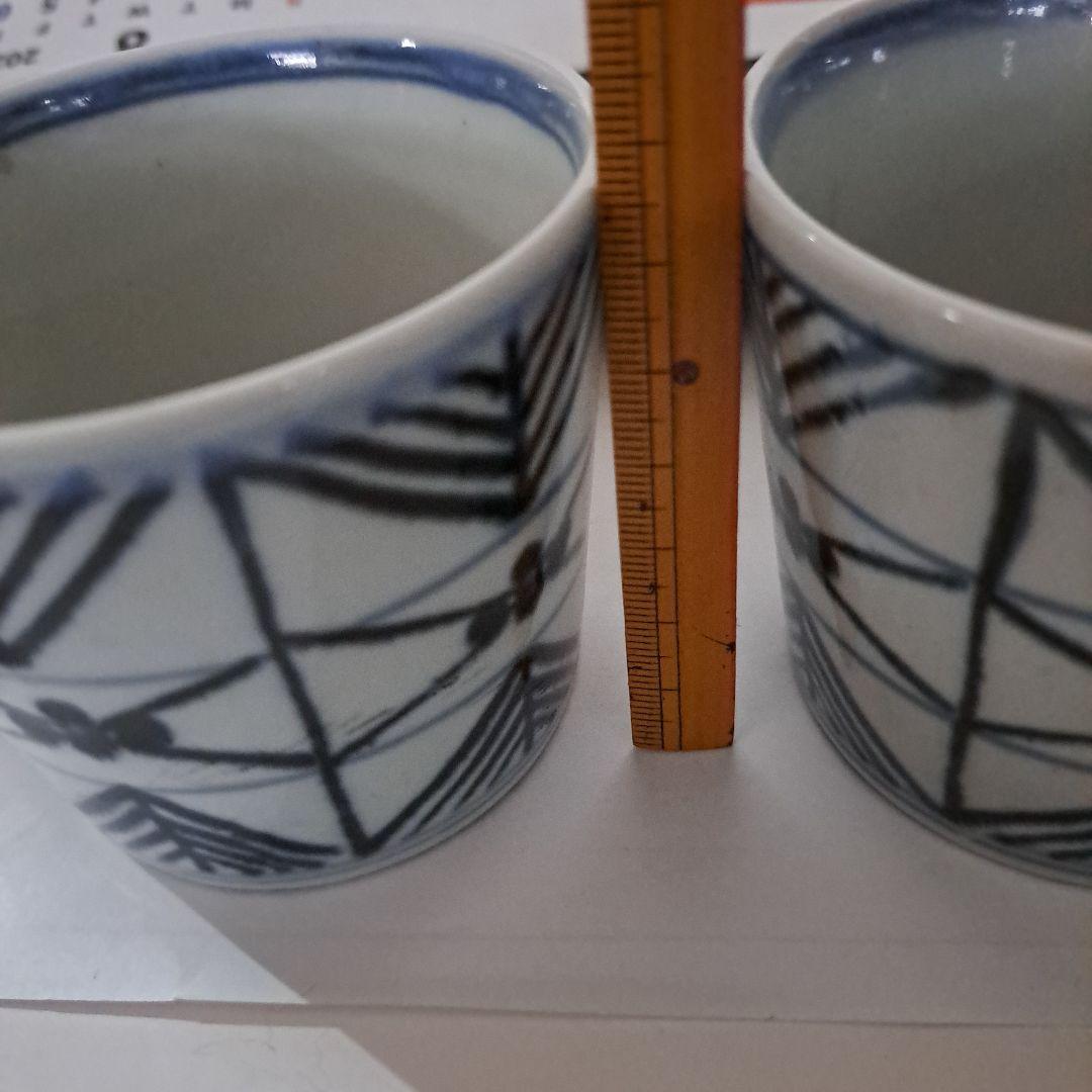 江戸中　蕎麦猪口　2客　珍品　幾何学文様　角福　古伊万里染付