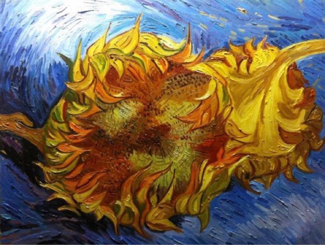 肉筆☆油絵☆F20号『２本のひまわり』ゴッホ/模写