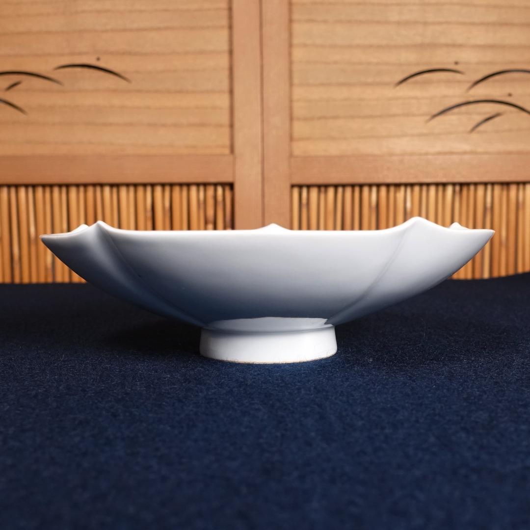 人間国宝 井上萬二 本人作 白磁花形銘々皿 5客 共箱