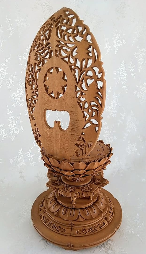 円台座+宝相華唐草光背 2.5寸坐像用#593 木彫 仏像付属品