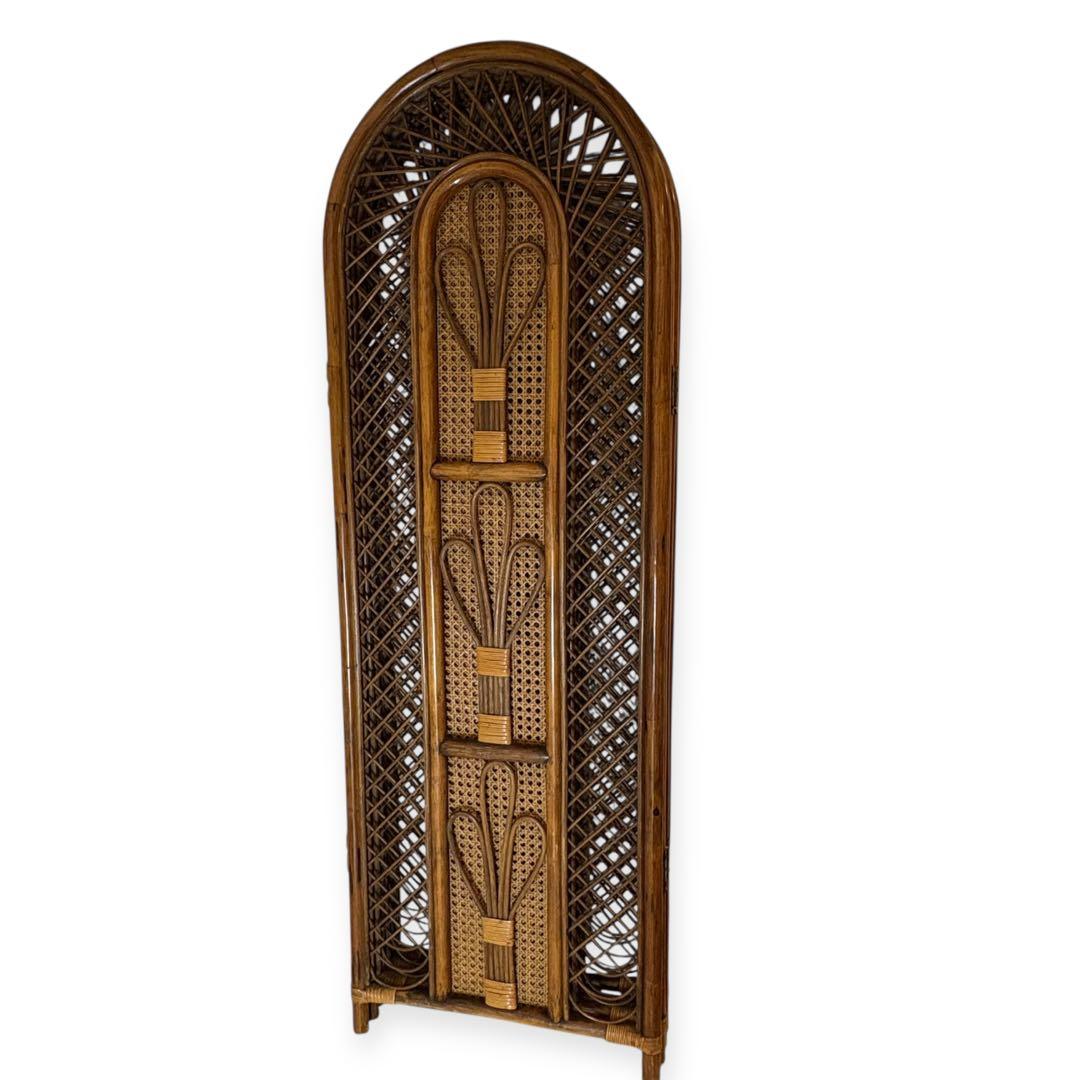 ラタン パーテーション 籐家具 衝立 4連 昭和レトロ アンティーク 高さ137