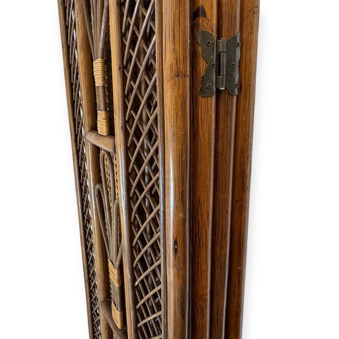 ラタン パーテーション 籐家具 衝立 4連 昭和レトロ アンティーク 高さ137
