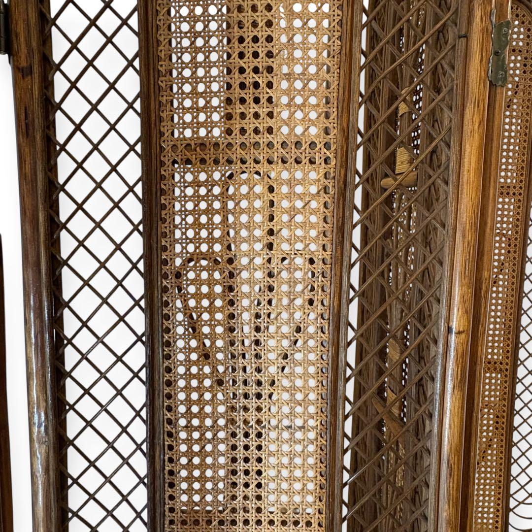 ラタン パーテーション 籐家具 衝立 4連 昭和レトロ アンティーク 高さ137