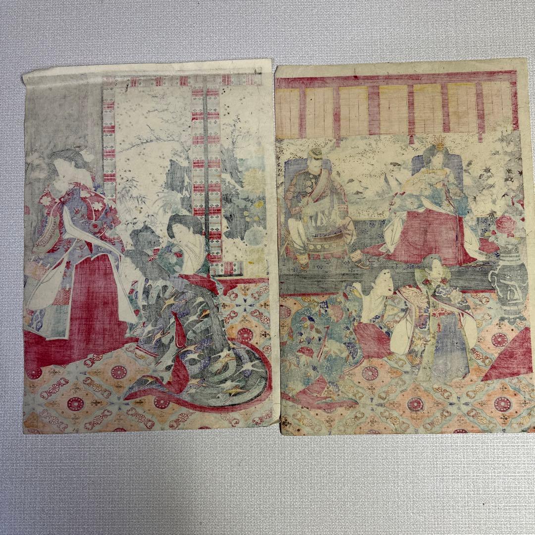歌川豊宣　浮世絵　内裡模様雛俤　錦絵　版画　２枚セット
