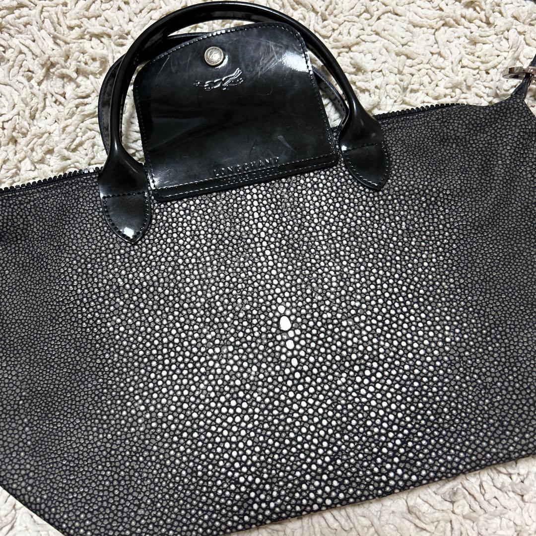 ロンシャンブラック ナイロン レザー ショルダーバッグ