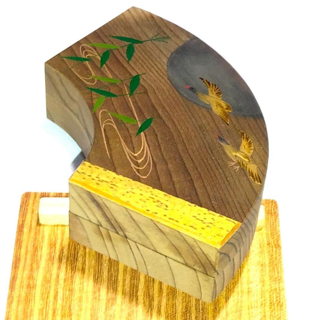 茶道具　加賀山中塗塗師　早見征一作　神代杉二季鳥蒔絵　扇面香合　骨董　美品！！